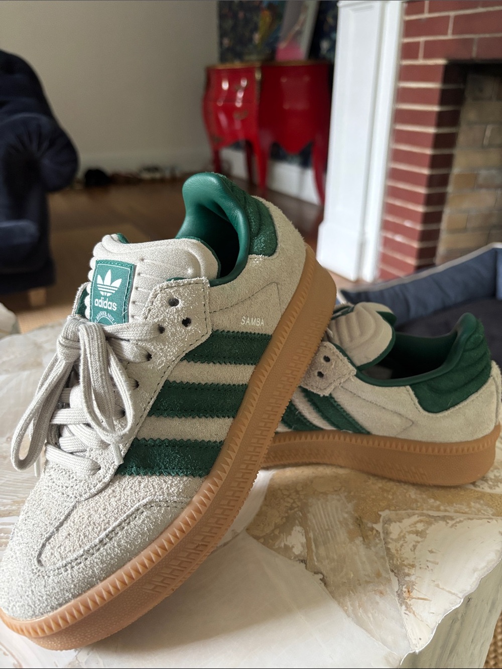 adidas Samba XLG Athletic Shoe - Putty Grey / Collegiate Green / Gum - Picture 3 of 6
